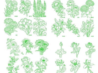 现代综合植物图库 植物花朵 施工图