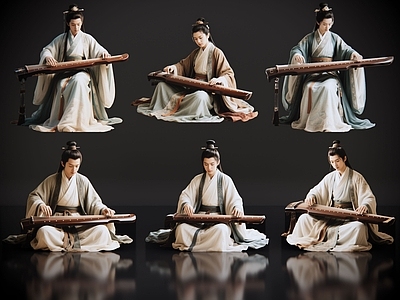 多人 2D古装人物 古代乐师 古装抚琴 古装男子 影视剧角色
