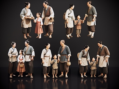 多人 2D古装百姓 古代一家人 百姓一家三口 贫苦百姓 影视剧角色