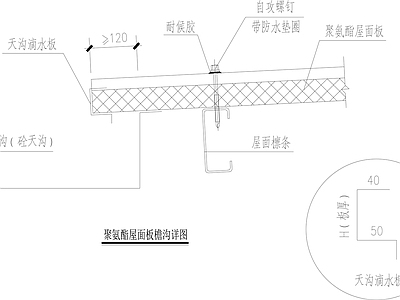 屋顶节点 聚氨酯屋面板 檐沟详图 施工图