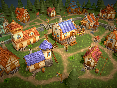 现代艺术风格建筑 城镇乡镇 卡通乡村 房屋房子 植物树木和灌木 灯柱