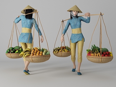 现代风格挑菜美女人物