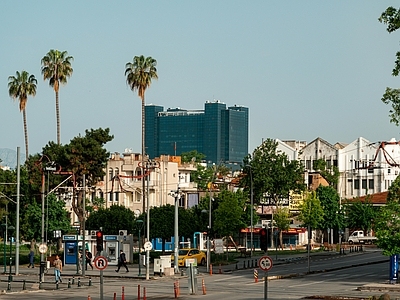 现代复古街道外景 老城十字路口 商业街外景 绿化乡镇居民楼 古城老街 道路人行道