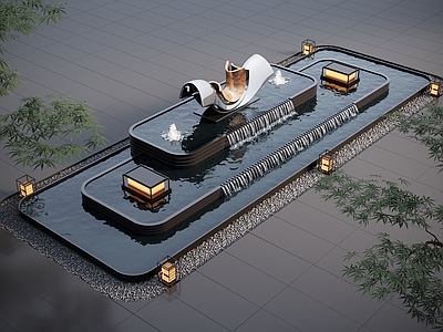 现代水景 现代水景观 跌水 叠水 鱼池 庭院水景