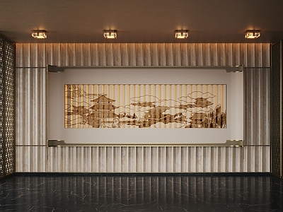 现代酒店大堂 新中式大厅 装饰画 立体墙饰