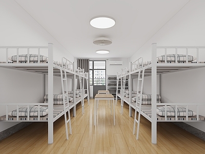 现代极简宿舍 宿舍 学校宿舍 高低床 宿舍床 吸顶风扇