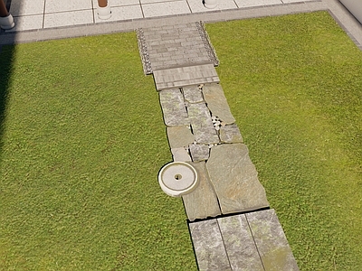 新中式中式园路 石材铺装 庭院石板路 拼花路面 古建筑石头路 汀步石材拼花
