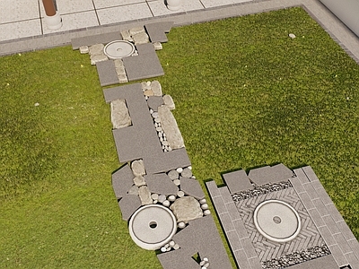 新中式中式园路 石材铺装 庭院花园园路 古建筑石板路 汀步碎石拼花 日式禅意小景道路
