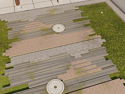 新中式中式园路 石材铺装道理 复古庭院石板园路 庭院花园碎石块路 古建花园道路 石板禅意日式道路