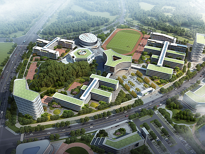 现代学校建筑 中学校园鸟瞰