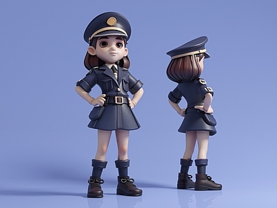 女人 女警警察女孩少女 工作制服卡通形象 动漫风格Q版人物 手办摆件玩具玩偶 美陈装饰雕塑雕像