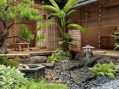 新中式禅意庭院 乡村庭院 枯山水 水钵水景 景观石头 雨链