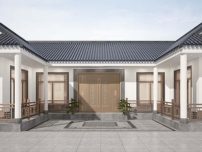 新中式中式其他住宅外观 别墅院子 别墅大门 自建房 屋顶 别墅庭院
