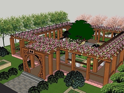 新中式风格建筑 花架