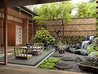 新中式禅意庭院 乡村庭院 民宿庭院 假山水景 户外茶桌椅 植物景观