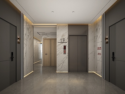 现代新中式楼梯间 电梯间 楼道