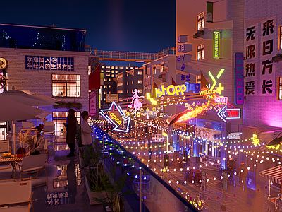 现代新中式商业街 酒吧夜市文创集市 网红打卡国潮古风 赛博朋克蒸汽波 怀旧复古八十年代 千禧年旧核ins
