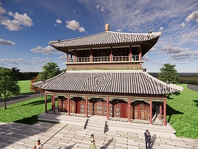 中古古建筑 中式 古建筑 阁楼 茶楼 钟鼓楼