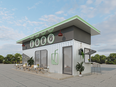 现代奶茶店 现代工业风集装箱 奶茶店 咖啡厅 小吃店