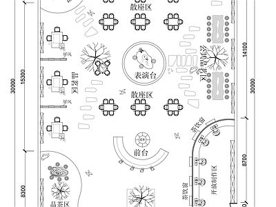 新中式茶馆 新中式茶馆平面图 新中式茶饮店 茶室 施工图