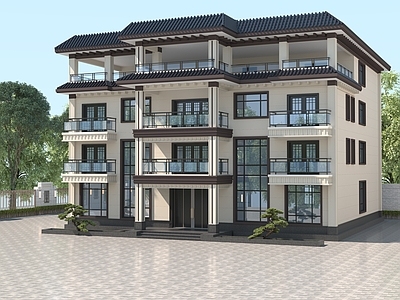 新中式中式艺术风格建筑 农村自建房