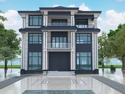 新中式中式艺术风格建筑 农村自建房