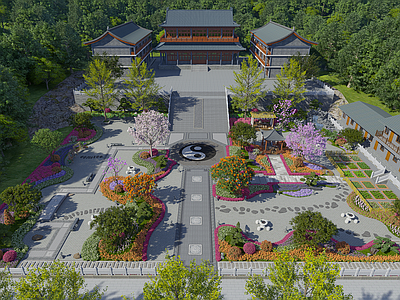 中式庭院小品 中式庭院 道观 八卦 景观