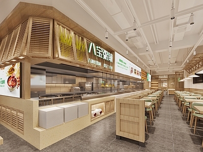 新中式原木快餐店 新中式 原木风 街边店 快餐店