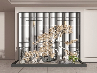 新中式中式景墙 格栅景墙 景观墙 景墙 小景 景观小品