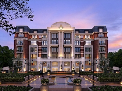 欧式古典欧式住宅楼夜景建筑