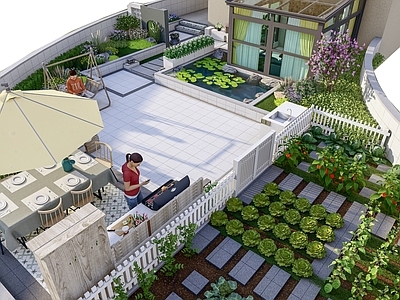现代简约屋顶花园 屋顶花园 庭院景观 屋顶菜园 现代镂空景墙 露天花园