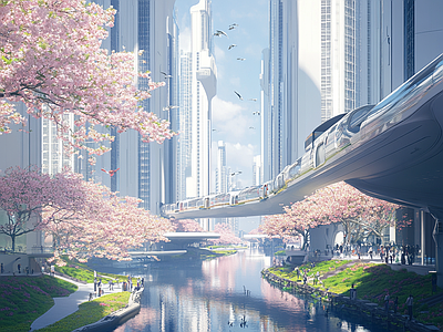 现代街道外景 商业街外景 道路 未来城市外景