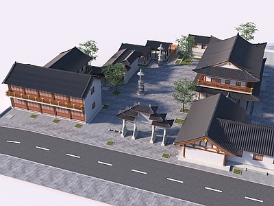 新中式中式古建 中式古建 寺庙 中式广场入口 古镇古街