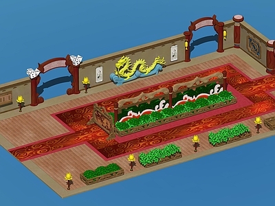 新中式复古风格建筑 中式走廊 中式室场景