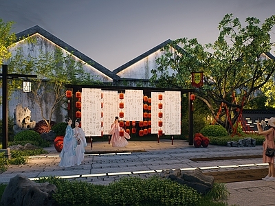中式中古别墅庭院 酒文化 中式庭院 古风美陈 园林 夜市