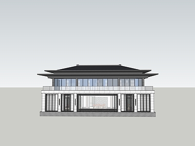 新中式轻奢售楼处建筑 新中式门头 新中式入户大堂 售楼处 小区会所