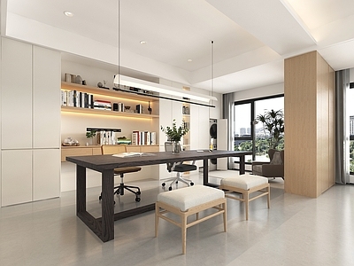 现代书房 客厅书房 开放式书房 书桌书椅组合 书柜 书房