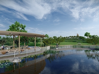 简约办公景观 科研办公 山地自然 廊架坐凳 毛石墙 滨水