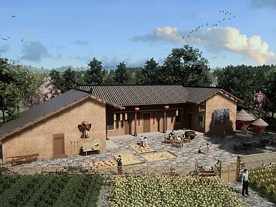 中式乡村庭院 农村 田园 庭院 农具