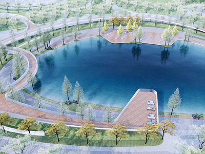 现代滨水景观 滨湖公园 木栈道 码头 亲水木平台 城市滨水公园