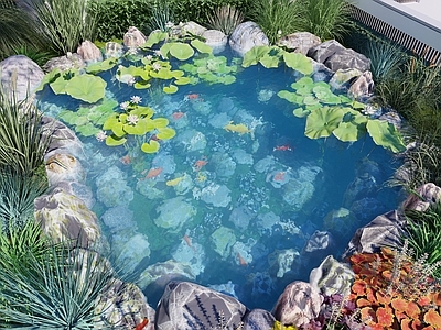 新中式日式假山 日式禅意庭院水景 荷花池 鱼池金鱼池 庭院假山跌水 生态鱼池水景石头