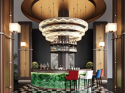 现代酒店大堂 现代酒店大厅吧台 吧台 壁灯 吊灯 休闲高脚凳