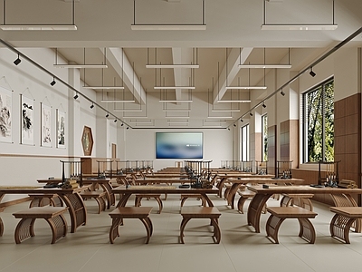 新中式现代教室 国学教室 书法教室 现代新中式教室 美术教室 国画教室