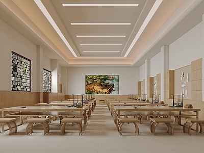 新中式现代教室 书法教室 美术教室 国学教室 教室 国画教室