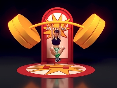 现代其他美陈 现代商场互动合影 大力士举重互动游