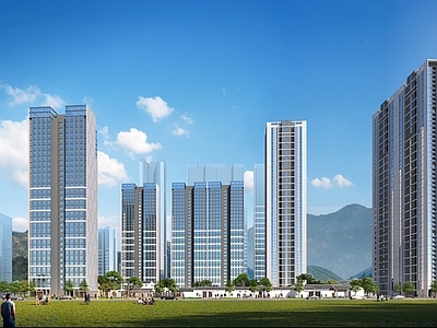 现代极简高层住宅 现代风格高层住宅 公建化立面 沿街透视 豪宅概念 大平层