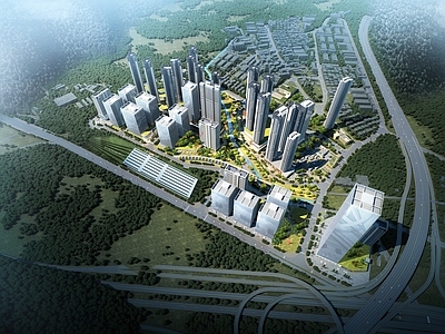 现代轻奢鸟瞰规划 高层住宅鸟瞰 公建化立面 研发办公楼 国际化大社区规划 人才公寓