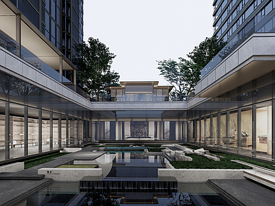 现代小区建筑 示范区下沉会所 示范区下沉庭院 展示区下沉庭院 高端会所下沉庭院 地下会所