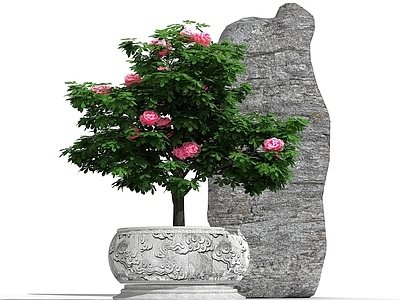 现代石雕花盆