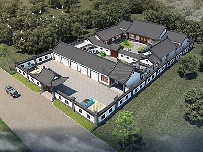 新中式中式四合院 新中式四合院 中式庭院 中式自建房豪宅 中式别墅 园林庭院
